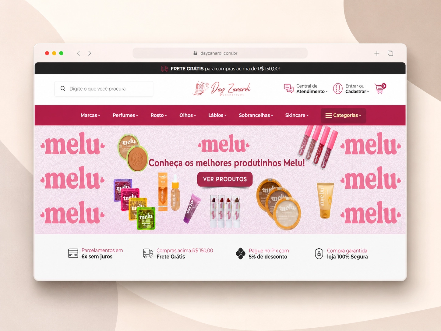 Projeto de loja virtual Day Zanardi Cosméticos desenvolvido pela Analyzze