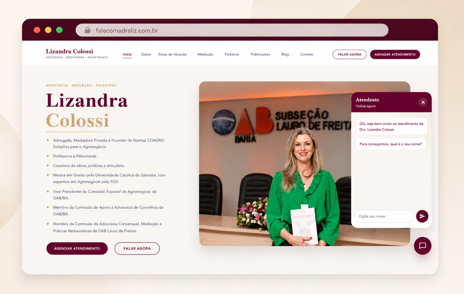 Projeto de site institucional da Dra. Lizandra Colossi desenvolvido pela Analyzze