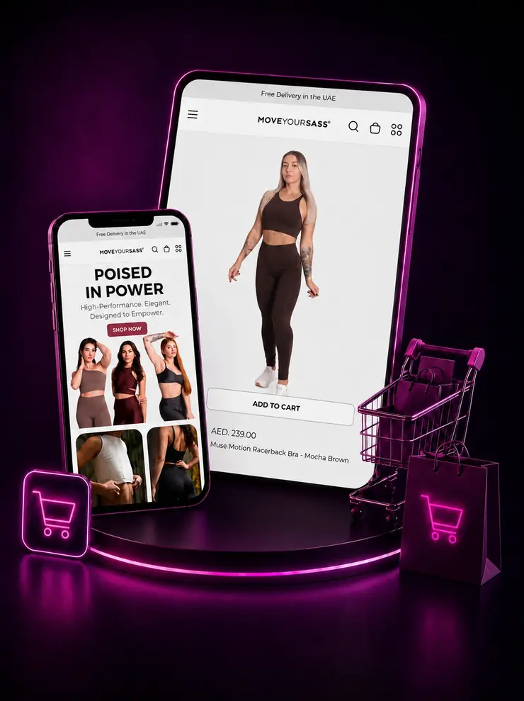 Ilustração premium de loja virtual com smartphones, carrinho e experiência de compra