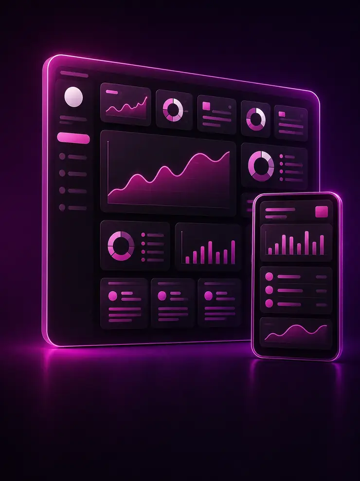 Ilustração premium de sistema e painel administrativo com gráficos e interface digital